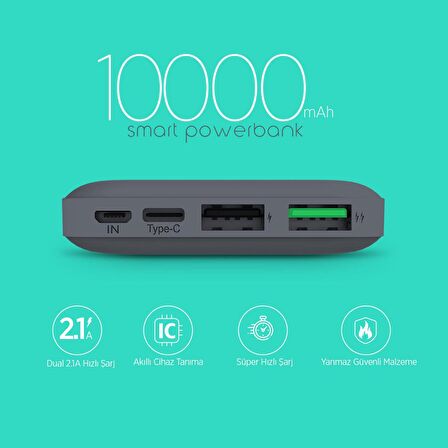 Polosmart PSM71 10000 mAh Hızlı Şarj Powerbank