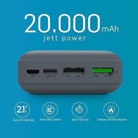 MF Product Jettpower 0662 2.1A Micro Usb + Type-C 20000 Mah Powerbank