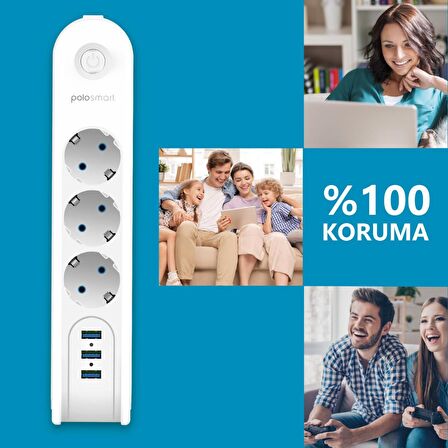 Polosmart MP09 Termal Akım Korumalı Uzatma Kablosu 2m Beyaz