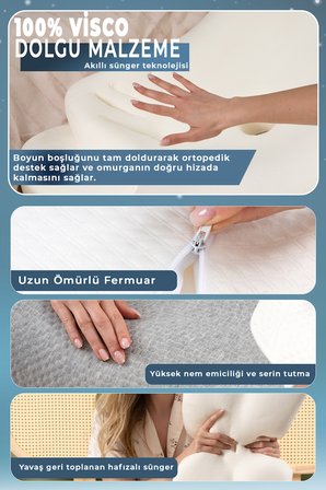 NOVA Visco Yastık Ortopedik Boyun Destekli Memory Foam Ergonomik Yastık Gri Viskon Kılıf 62x42