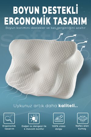 NOVA Visco Yastık Ortopedik Boyun Destekli Memory Foam Ergonomik Yastık Beyaz 62x42x13/10cm