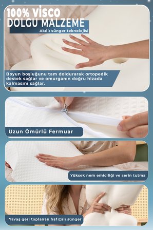 NOVA Visco Yastık Ortopedik Boyun Destekli Memory Foam Ergonomik Yastık Beyaz 62x42x13/10cm