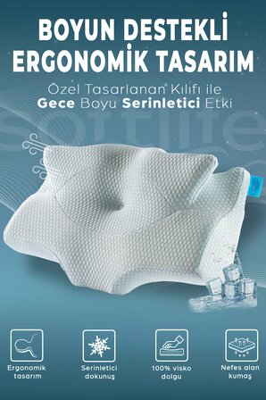 NOX ICE Serinletici Kılıflı Visco Soğuk Boyun Destekli Ortopedik Visco Yastık - Rahat Uyku ve Güzellik Yastığı 64x38x12,5 cm