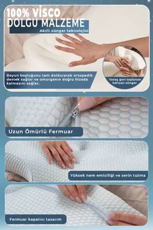 NOX ICE Serinletici Kılıflı Visco Soğuk Boyun Destekli Ortopedik Visco Yastık - Rahat Uyku ve Güzellik Yastığı 64x38x12,5 cm