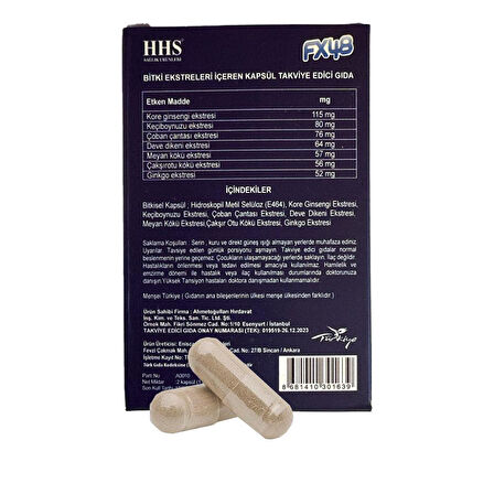 HHS FX48 Bitkisel Takviye Erkek Kadın Kapsül 500mg X 2 Kapsül