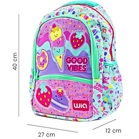 Wia 3 Bölmeli Ice Cream Çanta Seti Su Yeşili(Okul Çantası+Termoslu Beslenme Çantası+Kalemlik)