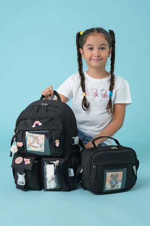 Wia Kawaii Kore Tarzı Ayıcıklı İlkokul ve Beslenme Çantası