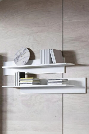 Duvar Rafı 2'li Set Dekoratif Modern Salon Mutfak Oturma Odası Yemek Odası Raf Mat Beyaz Raf
