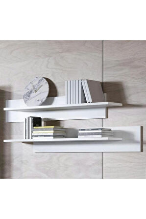 Duvar Rafı 2'li Set Dekoratif Modern Salon Mutfak Oturma Odası Yemek Odası Raf Mat Beyaz Raf