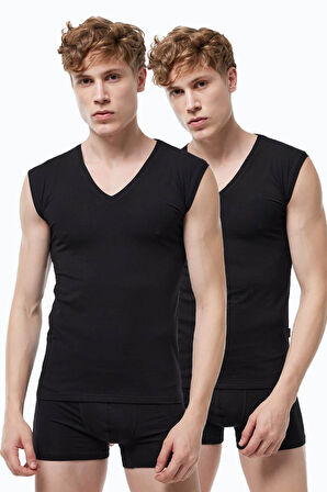 Malabadi 064  2'Li Paket Erkek V Yaka İz Yapmayan Modal Kolsuz Lycralı Atlet