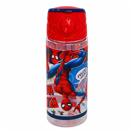 Spiderman Lisanslı Pipetli Plastik Matara 500 ml Kırmızı (OTTO-42529)