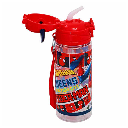 Spiderman Lisanslı Pipetli Plastik Matara 500 ml Kırmızı (OTTO-42529)