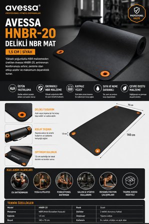 Avessa Hnbr-20 Delikli Nbr Mat 1,5 Cm Siyah