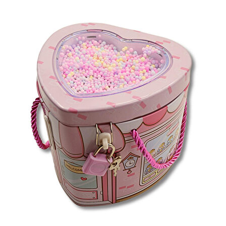 Linea Kilitli Metal Kalp Şekilli Kumbara (0356) Pembe