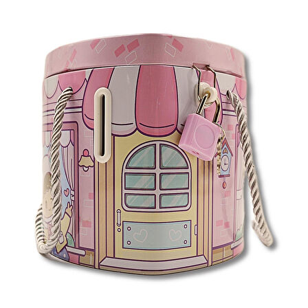 Linea Kilitli Metal Kalp Şekilli Kumbara (0356) Pembe