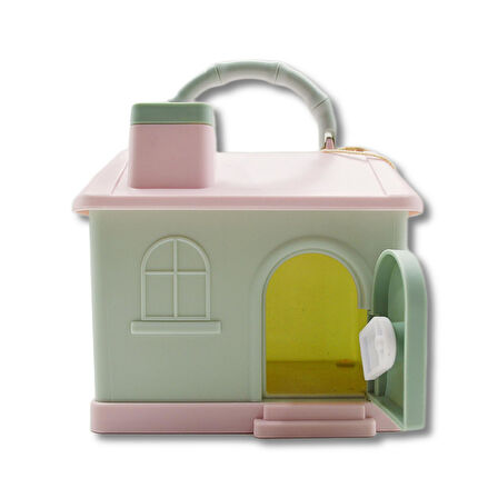 Linea Kilitli Plastik Ev Şekilli Kumbara (3438) Pembe-Yeşil