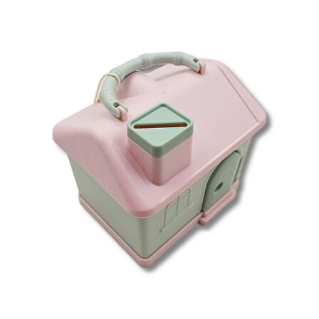 Linea Kilitli Plastik Ev Şekilli Kumbara (3438) Pembe-Yeşil