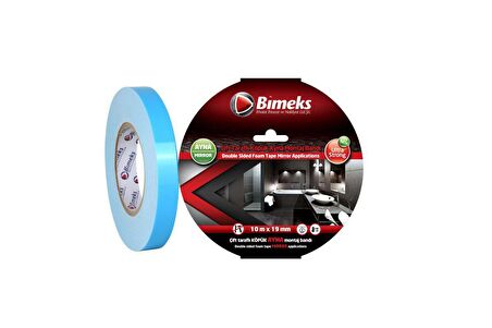 Bimeks Çift Taraflı Extra Güçlü Köpük - Ayna Montaj Bandı - 10 Mt X 19 Mm