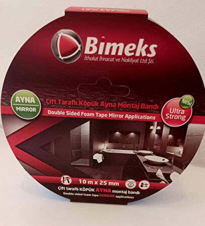 Bimeks Çift Taraflı Extra Güçlü Köpük Ayna Montaj Bandı 10 mt X 25 mm