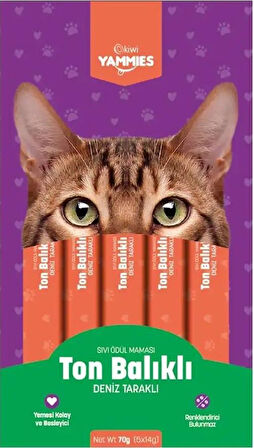 Kiwi Yammies Ton Balıklı Deniz Taraklı Sıvı Kedi Ödül Maması*5 Paket