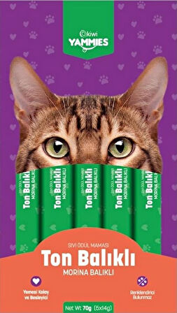 Kiwi Yammies Ton Balıklı Morina Balıklı Sıvı Kedi Ödül Maması*5 Paket