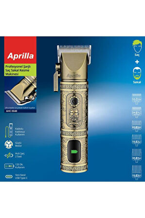 Aprilla Ahc-5040 Paslanmaz Çelik Bıçaklı Dijital Göstergeli Profesyonel Şarjlı Saç Sakal Makinesi