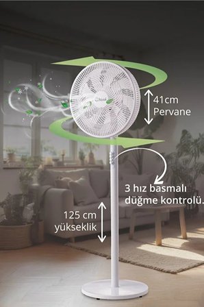 KFAN-7627 Salınım Fonksiyonlu Ultra Sessiz Stand Vantilatör 9 Kanatlı 50W