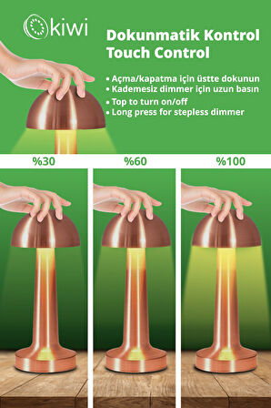 Kll-1321 Şarjlı Masa Lambası | Dokunmatik Kontrollü, 3 Işık Renk Seçeneği, Dimmer Özellikli