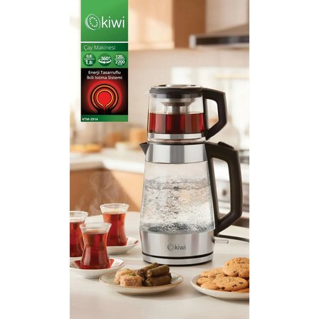 Kiwi KTM-2914 Cam Çay Makinesi 1,1 lt Siyah Cam Malzeme ile Enerji Tasarruflu ve Hızlı Demleme