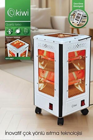 Kiwi KHT-8407 Quartz Isıtıcı 5 Yönlü Isıtma & Enerji Tasarruflu Kuvars Tüp & Taşınabilir Tasarım