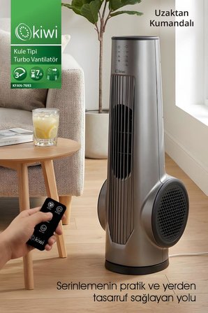 Kiwi KFAN-7693 Kule Tipi Vantilatör | LCD Ekran & 75 cm & 3 Kademe & Kumandalı & 7.5 Saat Zamanlayıcı