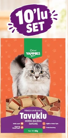 Kiwi Pets Kyct-50354 Yammies Tavuklu Morina Balığına Sarılmış Kedi Ödül Maması  80 gr 10LU SET