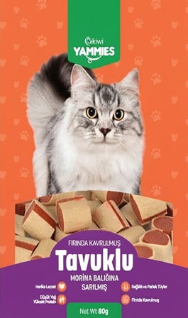 Kiwi Pets Kyct-50354 Yammies Tavuklu Morina Balığına Sarılmış Kedi Ödül Maması  80 gr 10LU SET