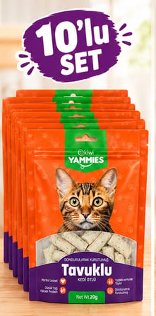 Kiwi Pets Kyct-50355 Yammies Dondurularak Kurutulmuş Tavuklu Kedi Otlu Mama 20 Gr 10LU SET