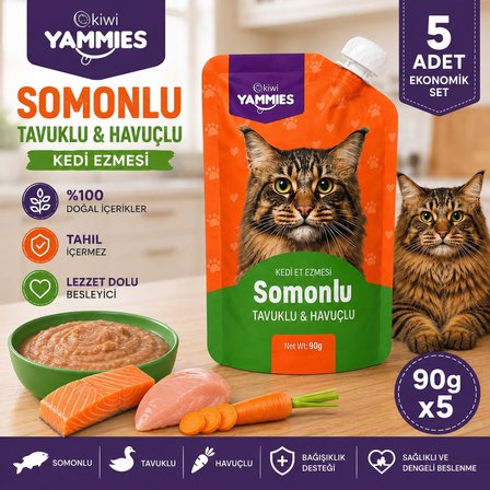 Kiwi Pets Kycc-50371 Yammies Somonlu Tavuklu Havuçlu Kedi Ezmesi 90 Gr*5 Adet