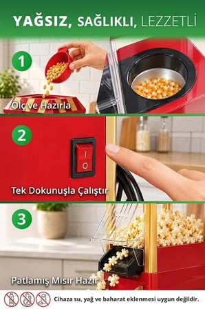 KPM-7413 Patlamış Mısır Makinesi | Sıcak Hava ile Yağsız Pişirme & 3 Dakikada Hazır
