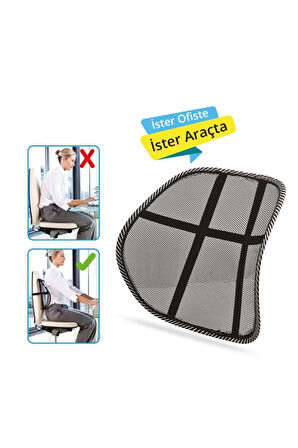 11261 Ortopedik Bel ve Sırt Destek Minderi / Terletmeyen File Koltuk Minderi Araç Bel Sırt Desteği