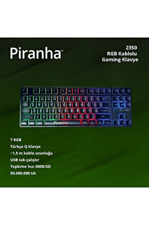 2350 RGB Oyuncu Klavyesi USB bağlantılı Ambiyans Işıklı Türkçe Q Klavye 500 Hz Gaming Keyboard