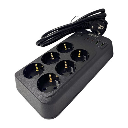 ShowMax SH-4630 2Mt 2xUSB-2xTYPE-C 4lü Termal Akım Korumalı Priz 10A 2500W