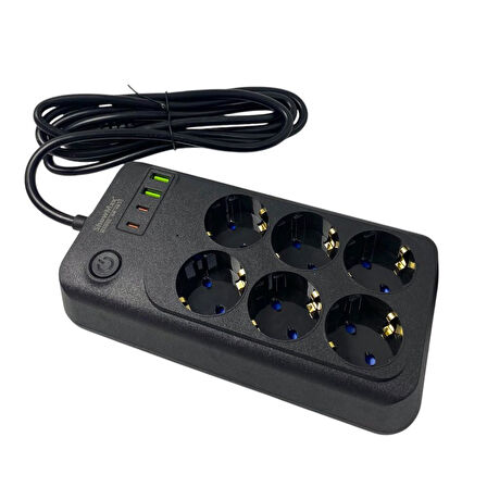 ShowMax SH-4630 2Mt 2xUSB-2xTYPE-C 4lü Termal Akım Korumalı Priz 10A 2500W