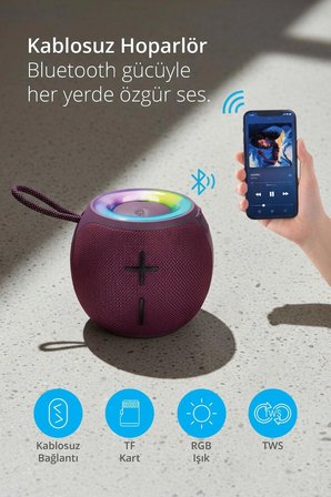 7837 Kablosuz TWS Bluetooth Hoparlör / USB & TF Kart Girişi / Farklı RGB Işık Modları