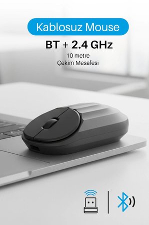 7657 Bluetooth + 2.4 Ghz Şarj Edilebilir Sessiz Tuşlu Kablosuz Mouse