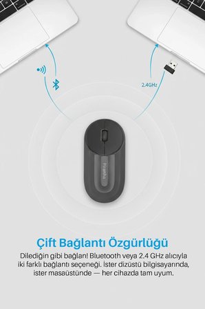 7657 Bluetooth + 2.4 Ghz Şarj Edilebilir Sessiz Tuşlu Kablosuz Mouse