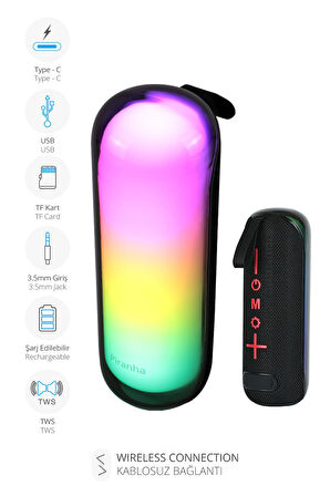 7840 Taşınabilir Rgb Tws Bluetooth Hoparlör / Aux-usb-tf Kart Girişi / Şarj Edilebilir / Kablosuz