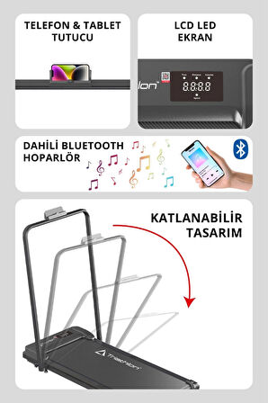 T-220 Katlanabilir Yürüyüş ve Koşu Bandı / Bluetooth ve Hoparlör/2HP Motor/ 10 KM/ Uzaktan Kum