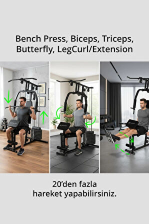 T-221 Çok Fonksiyonlu Tüm Vücut Çalışma Istasyonu / 45 Kg Ağırlık Plakası / Kardiyo - Güç - Esneme