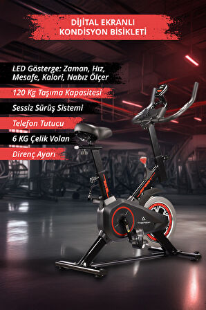 T-223 Dijital Ekranlı Kondisyon Bisikleti / Spor-Egzersiz Bisikleti / Spin Bike / Dikey Ev Bisikleti