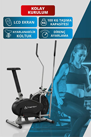 T-224 Eliptik Kondisyon Bisikleti / Lcd Gösterge (HIZ-MESAFE-KALORİ-ZAMAN) / Ayarlanabilir Sele