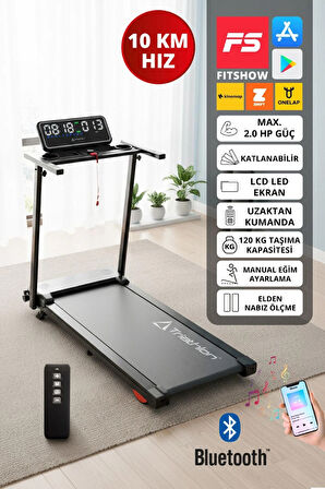 T-229 Katlanabilir Koşu Bandı / LCD LED Ekran /Bluetooth ve Hoparlör/2HP Güç 10 KM Hız/ Nabız Ölçme