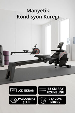 T-231 Manyetik Kondisyon Küreği / Paslanmaz Çelik / 8 Kademeli Direnç Ayarı / 68 cm Ray Uzunluğu